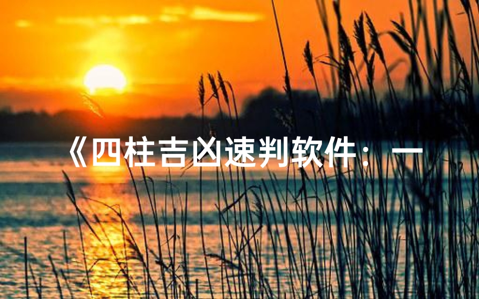 《四柱吉凶速判软件:一瞥即知命运玄机》